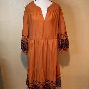 Chico's Burnt Orange Dress with Black Embroidery